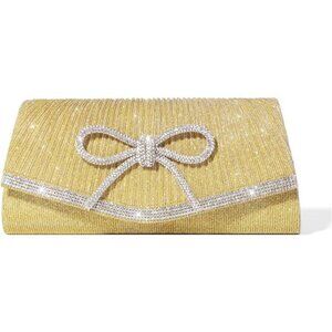Bow Evening Bag Sparkly Clutch Gold